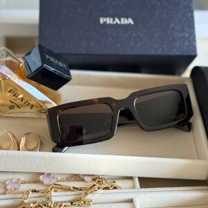Prada Dark Brown Rectangular Sunglasses